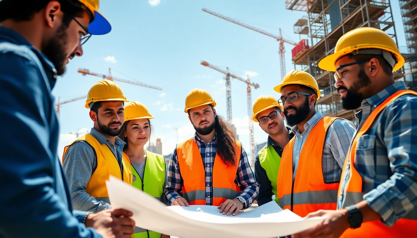 Team collaboration at a construction site showcasing a construction association effort.