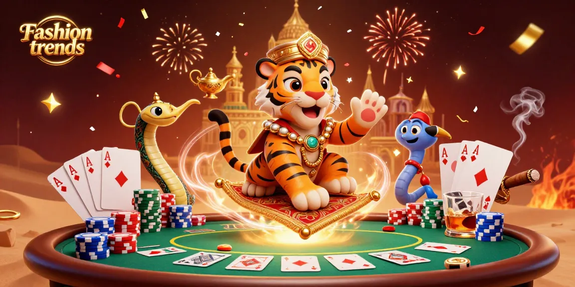 Experience vibrant Fashion trends in a lively casino scene with a tiger sultan and poker elements.