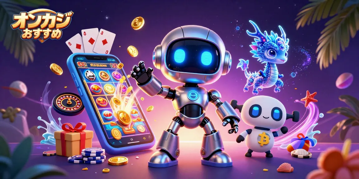 オンラインカジノおすすめの可愛いロボットとドラゴンがゲームを楽しむ情景