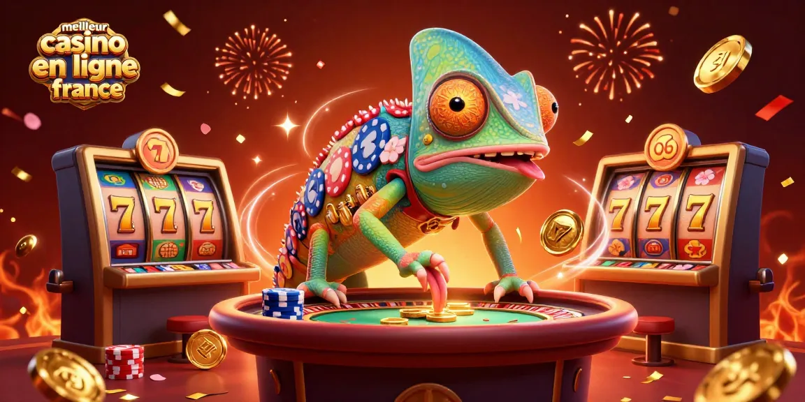 Découvrez le meilleur casino en ligne France avec cette illustration animée mettant en avant le propriétaire caméléon.
