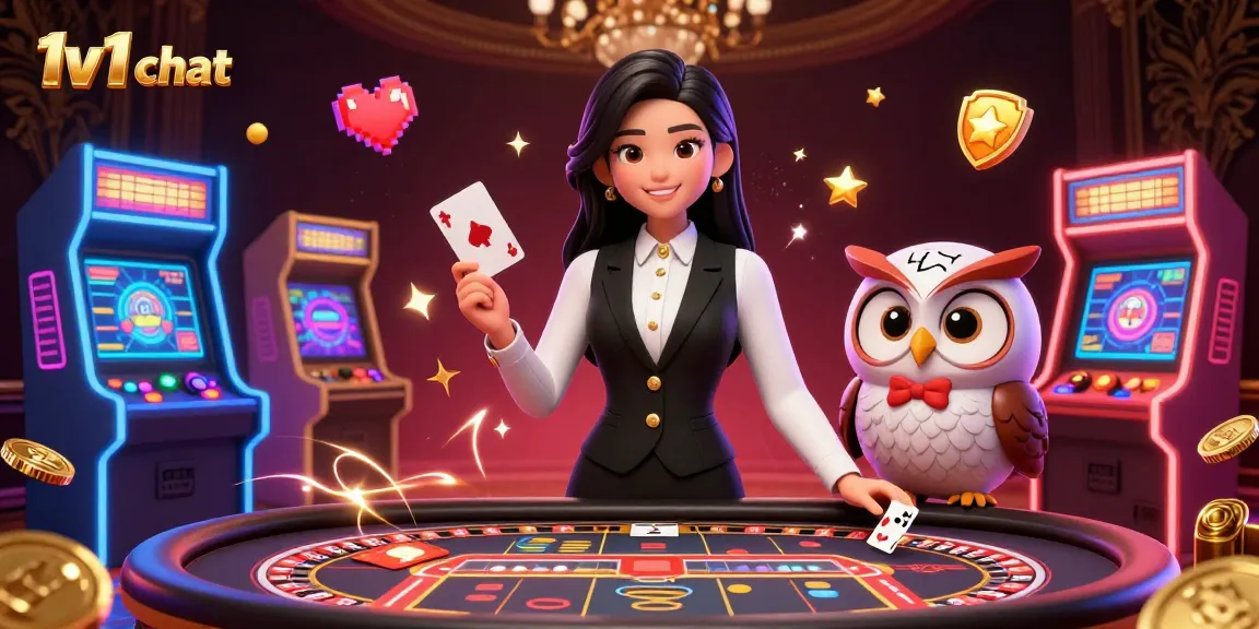 Engage in exciting 1v1 chat with live dealers in a vibrant casino setting.