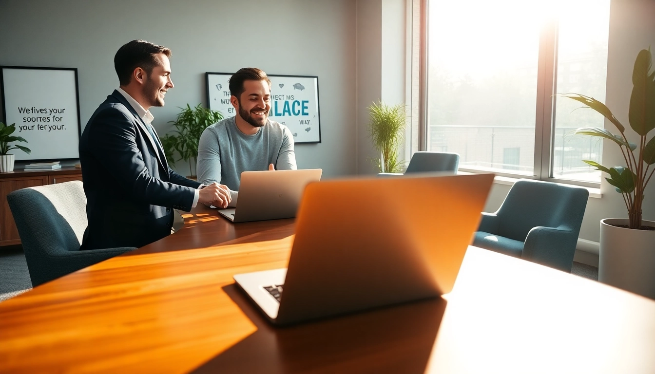Engaging business coach near me consulting with a client in a bright office.