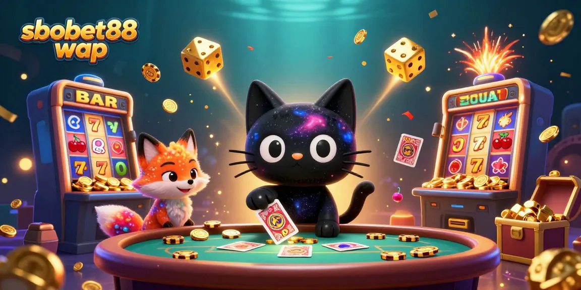 Experience sbobet88 wap's exciting universe with a cosmic casino scene featuring unique characters and vibrant gambling elements.