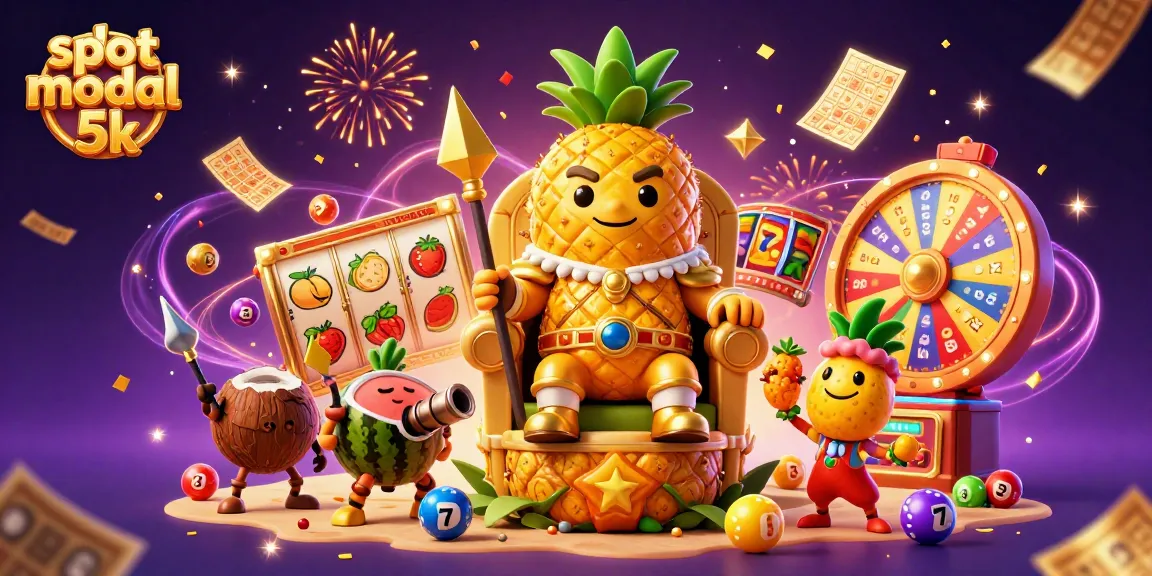 Spin to win with slot modal 5k featuring colorful characters amid a vibrant casino scene.