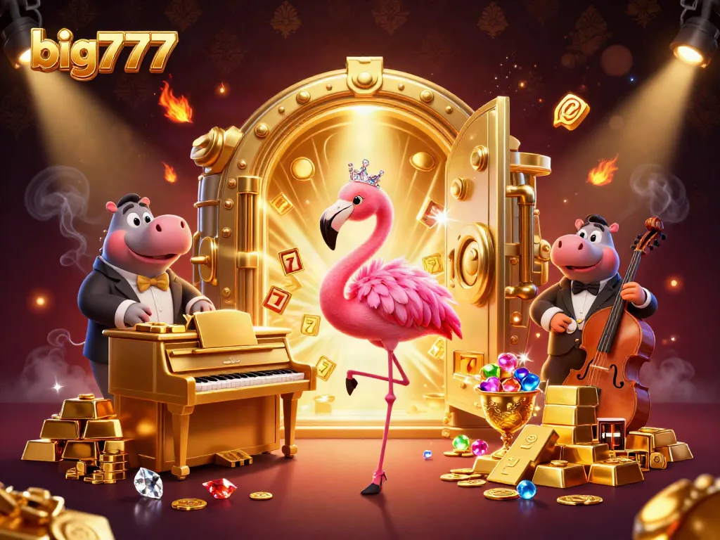 Experience thrilling wins at big777 with a vibrant 3D casino scene showcasing slots, gems, and charismatic performers.