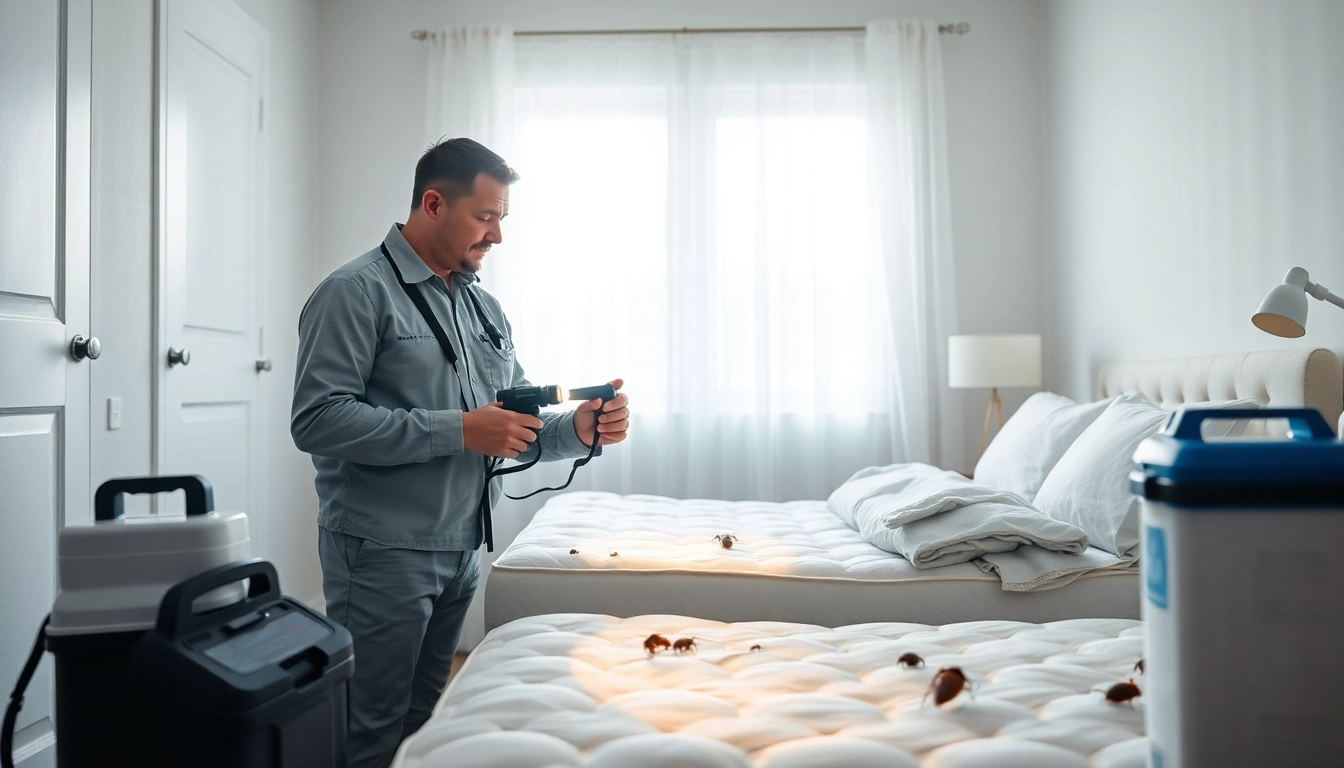 Providing bed bug extermination near me with a professional pest control technician inspecting a home.