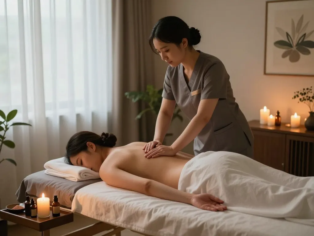 조용한 가정 환경에서 편안하고 릴랙싱한 분위기를 조성하는 전문 출장마사지 치료.