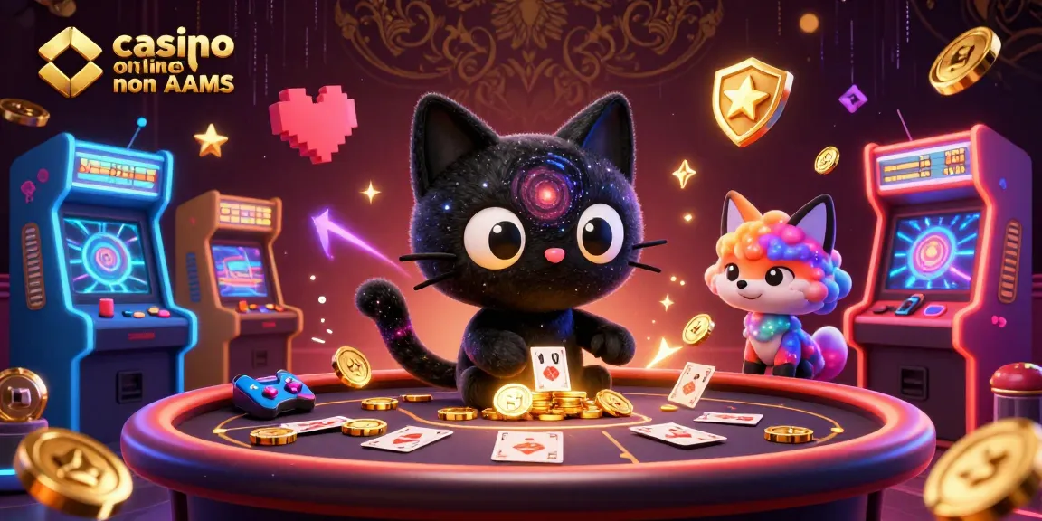 giocando con il gatto buco nero al casinò online non AAMS mentre attrae gettoni d'oro e carte