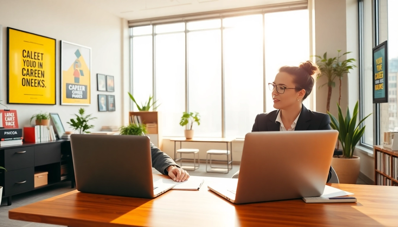 Find my true calling through engaging career consultations in a bright office setting.