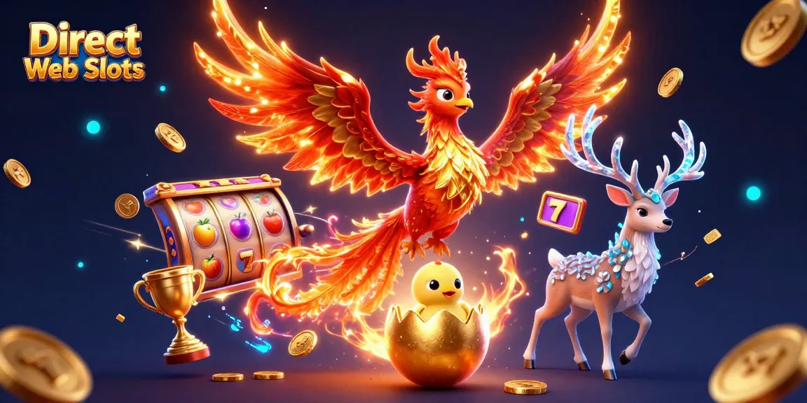 Experience the thrill of Direct Web Slots with vibrant 3D illustrations of mythical creatures and slot elements.