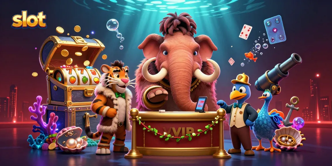 Slot khas dengan karakter kasino berwarna warni di dalam ilustrasi 3D yang menarik.