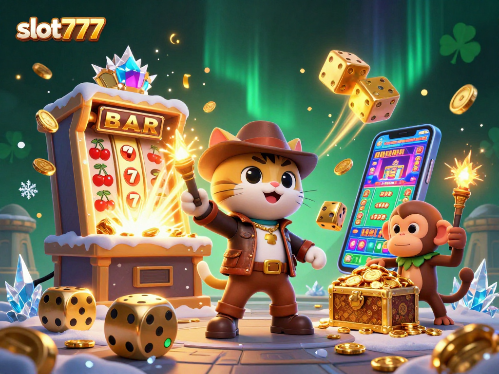 Experience thrill at slot777 with a cat archaeologist uncovering jackpot treasures in a 3D illustration.