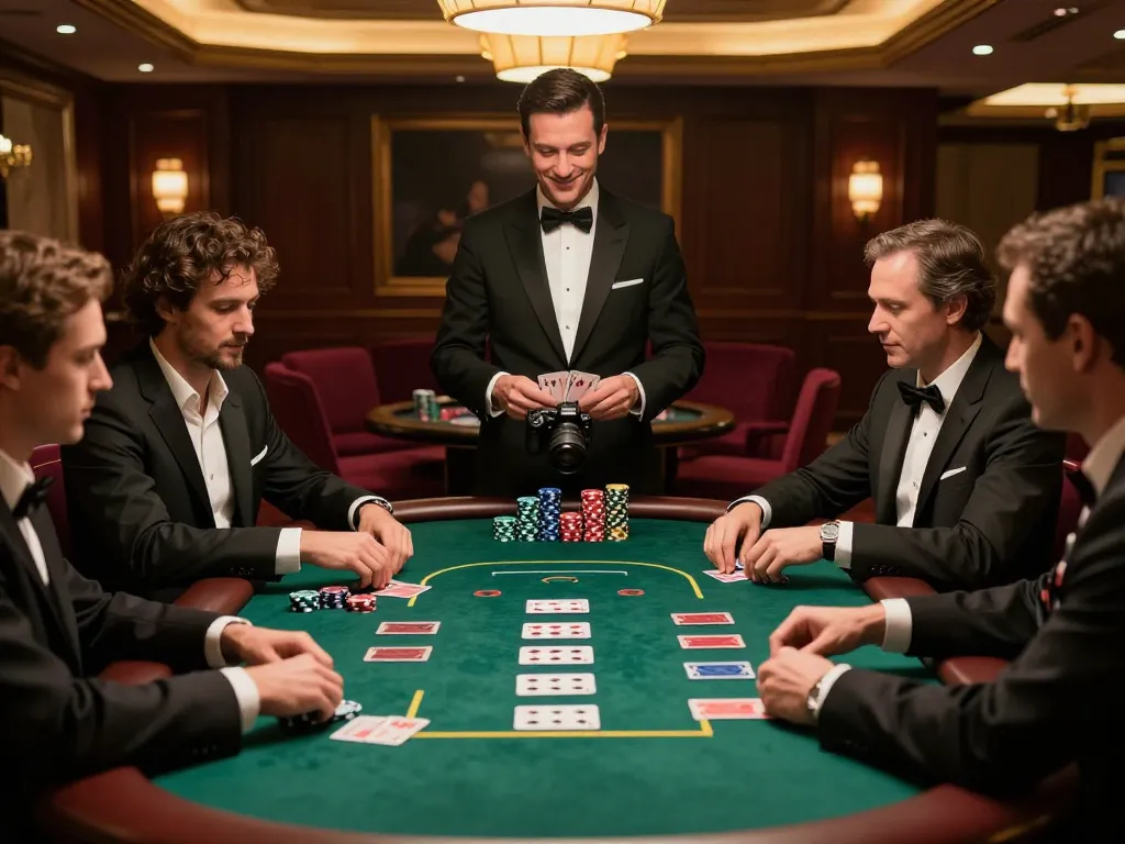 Players at a SC88 poker table engaged in strategic gameplay, showcasing colorful chips and cards in elegant casino surroundings.