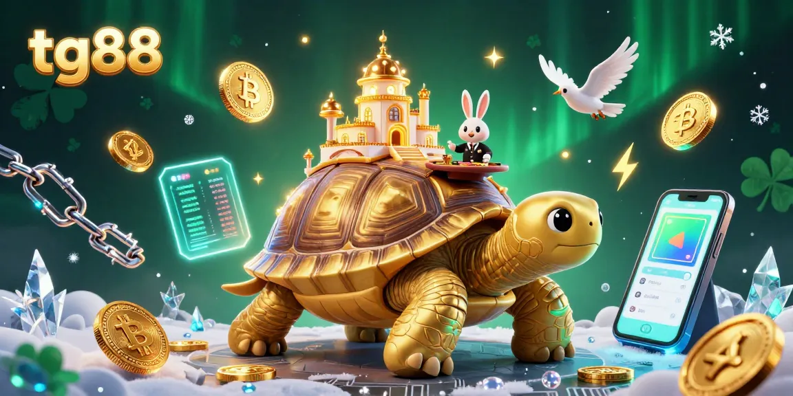 Experience thrilling gaming at tg88 with a vibrant casino illustration showcasing a golden tortoise and a dealer.