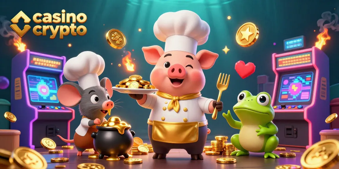 Scopri l'azione e i bonus nei casino crypto con uno chef che serve monete d'oro.