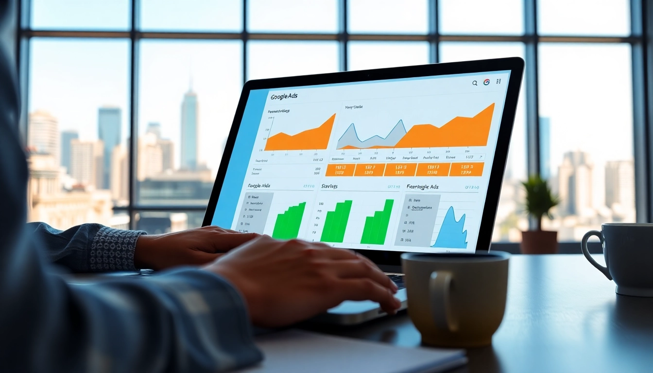 Marketer reviewing google ads edmonton analytics and performance metrics in a modern office