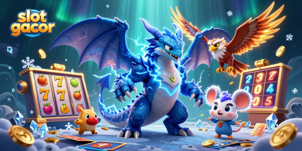Slot gacor dengan elemen slot dan simbol keberuntungan dalam ilustrasi 3D yang imersif