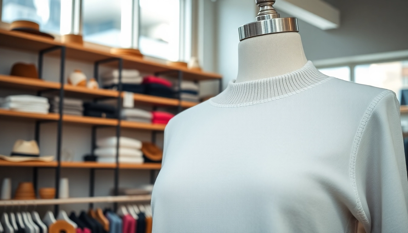 Showcase a blank crewneck displayed stylishly in a modern boutique setting.