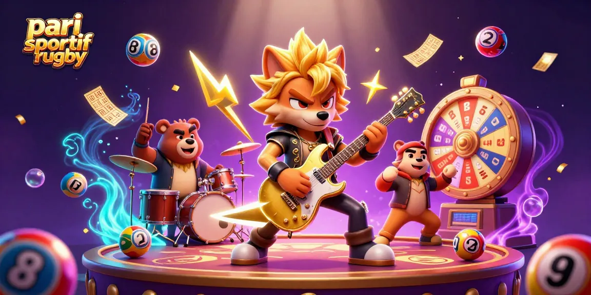 Parier au rugby sur un tableau dynamique avec un loup rock star et des éléments de jeux d'argent.