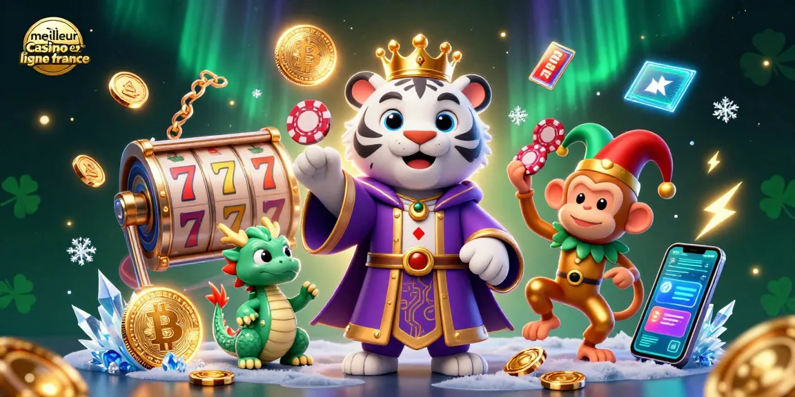 Découvrez le meilleur casino en ligne France avec une illustration captivante d'un tigre royal et un singe jongleur.