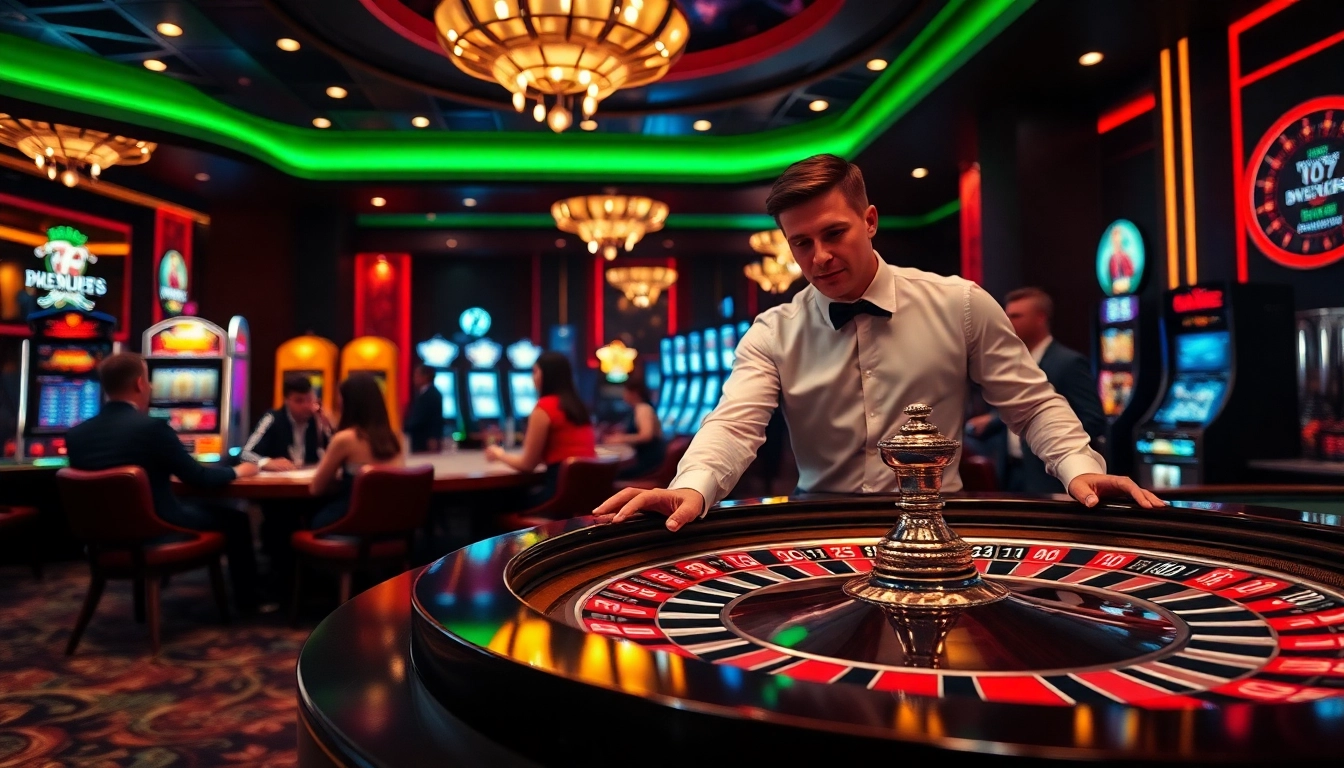 Akun Depo 5k di kasino dengan suasana bermain roulette dan pemain terlibat aktif.