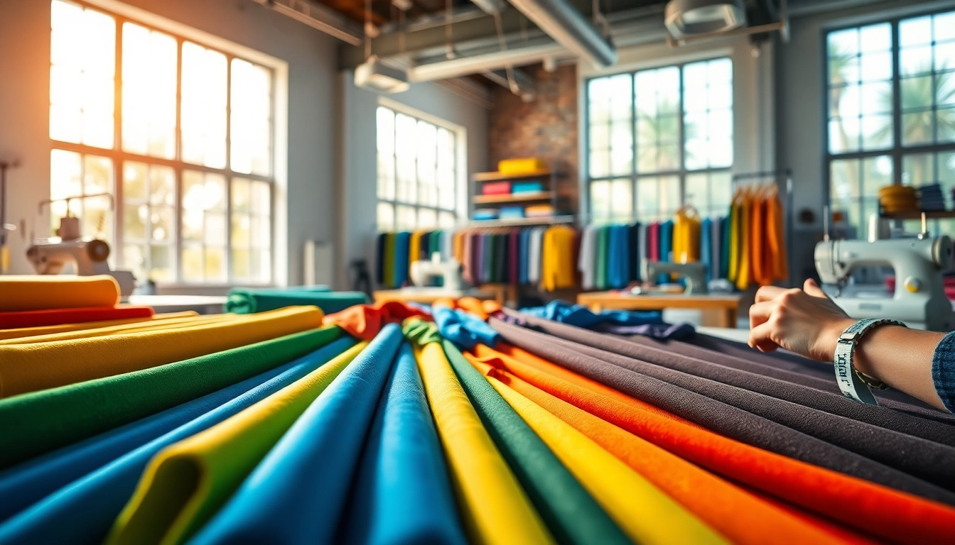 Maak stijlvolle kleding met stretch stof in een kleurrijke naaiwerkplaats.