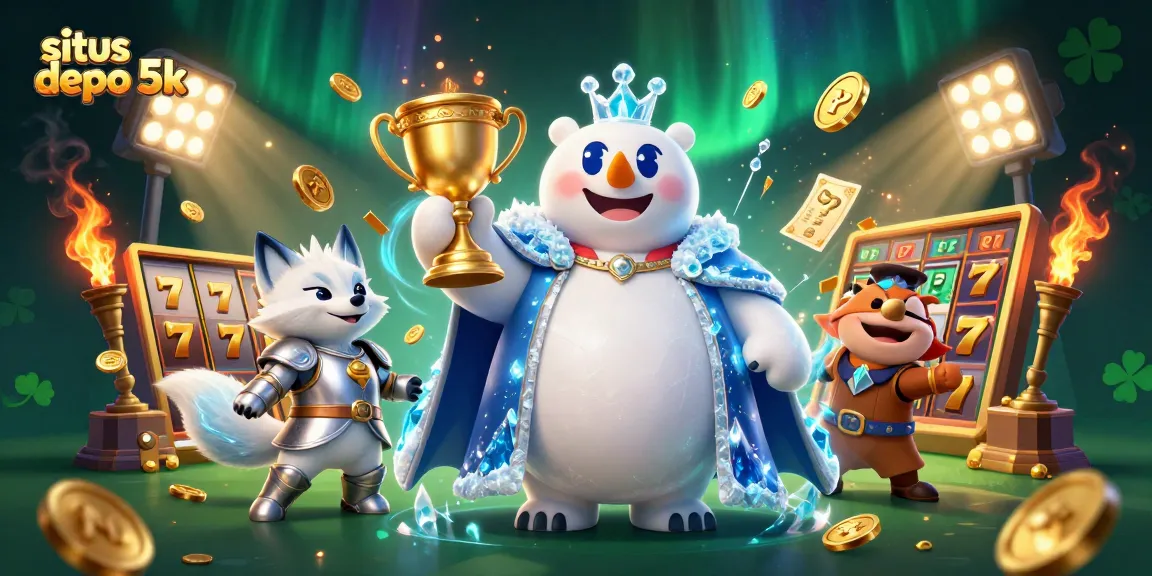 Experience thrilling gameplay with situs depo 5k as slot reels spin and jackpots abound in this vibrant illustration.