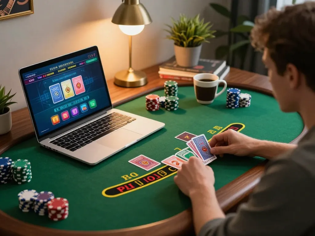 Terlibat dalam permainan blackjack strategis di rumah dengan paris888, menampilkan pengalaman kasino online yang imersif.