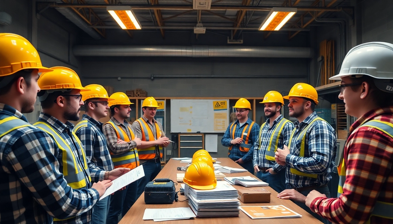 Participants actively learning about construction safety classes in a vibrant training environment.