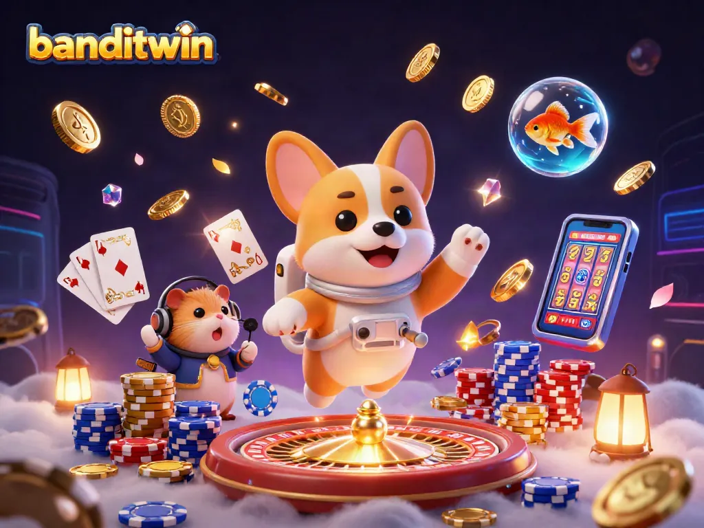 Banditwin menghadirkan pengalaman kasino luar angkasa dengan koin emas dan simbol slot yang terapung.