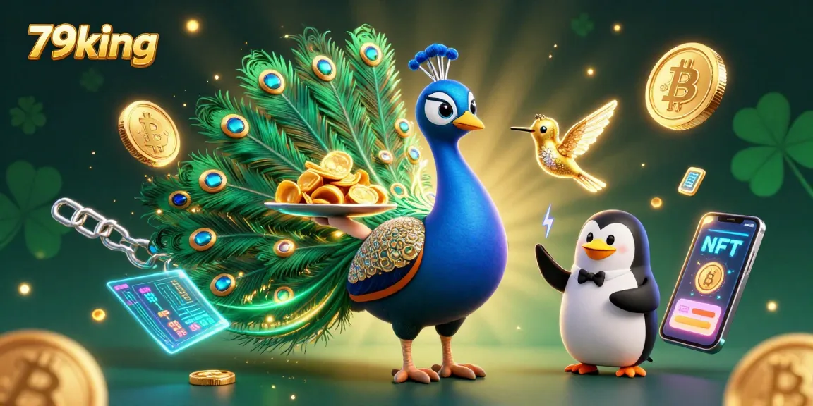 Engage with 79king in a vibrant casino scene featuring a peacock and rich gaming elements.