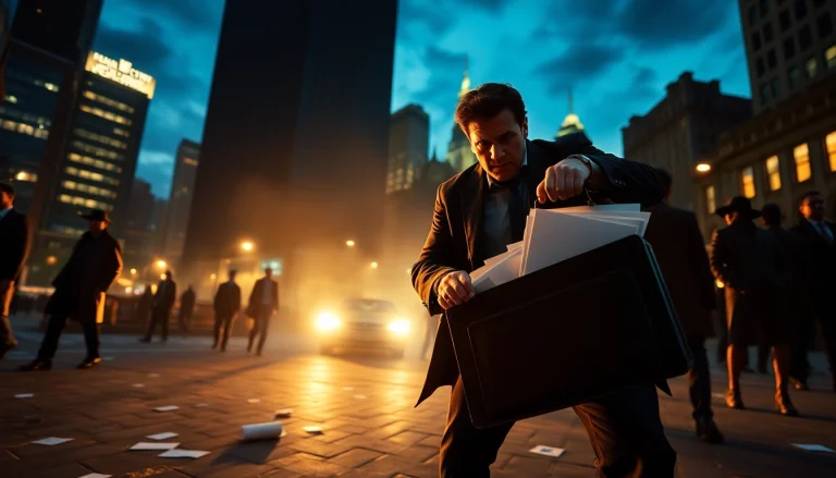 Engaging scene of Politics Thieves and Bullets with protagonist amidst urban chaos.