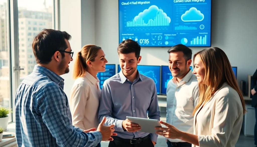 Implementing Cloud Migration Services with a professional team collaborating in a tech-driven environment.