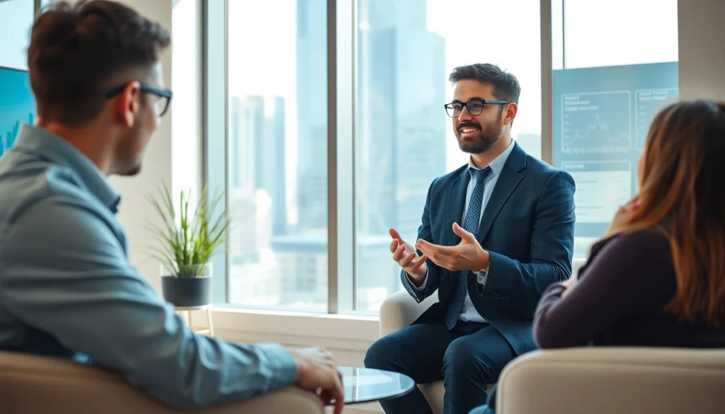 Engaging scene of investment management San Antonio meeting in a modern office.