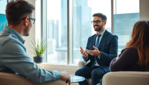Engaging scene of investment management San Antonio meeting in a modern office.