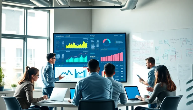 Analyze social media strategies through an smm reseller panel in a vibrant marketing office.