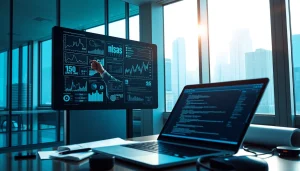 Engaged professional applying technology solutions in a bright modern office setting.