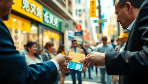 카드깡 거래를 하는 장면, 신용카드와 현금을 교환하는 모습