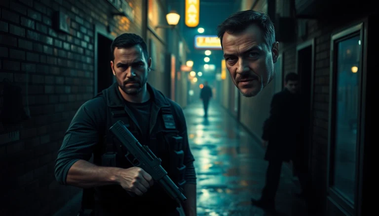 Hero confronting danger in a political thriller setting of Politics Thieves and Bullets.