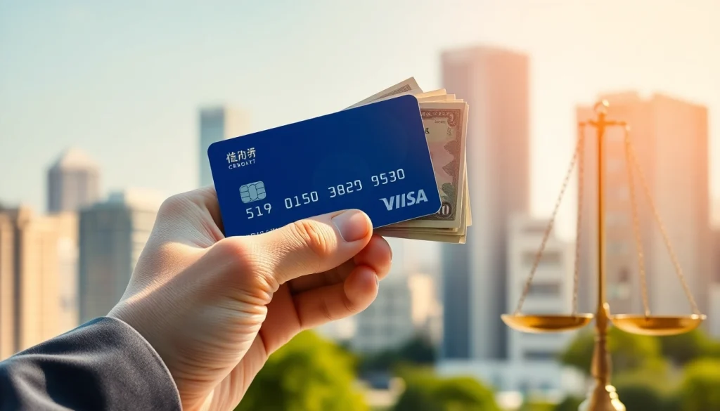 카드깡으로 신용카드를 들고 현금을 받아내는 모습.