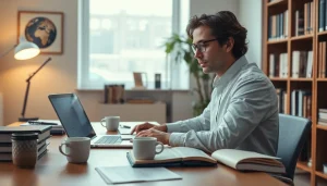 Professional translator at work, showcasing important translation tools for traducător autorizat.