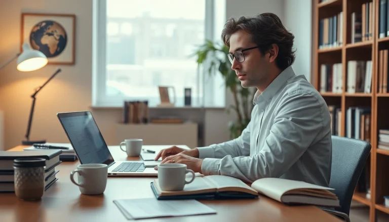 Professional translator at work, showcasing important translation tools for traducător autorizat.