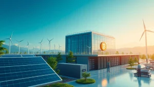 Dynamic bitcoin cloud mining facility powered by renewable energy sources and advanced AI technology.