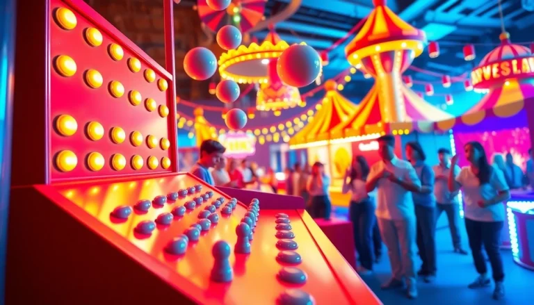 Permainan situs plinko yang seru dan interaktif di lingkungan karnaval yang penuh warna.