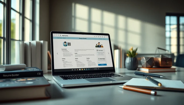 Craft your professional document using the innovative Resume Builder showcased in a clean workspace.