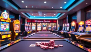 Engaging scene of Canada online casinos featuring vibrant gaming tables and modern slot machines