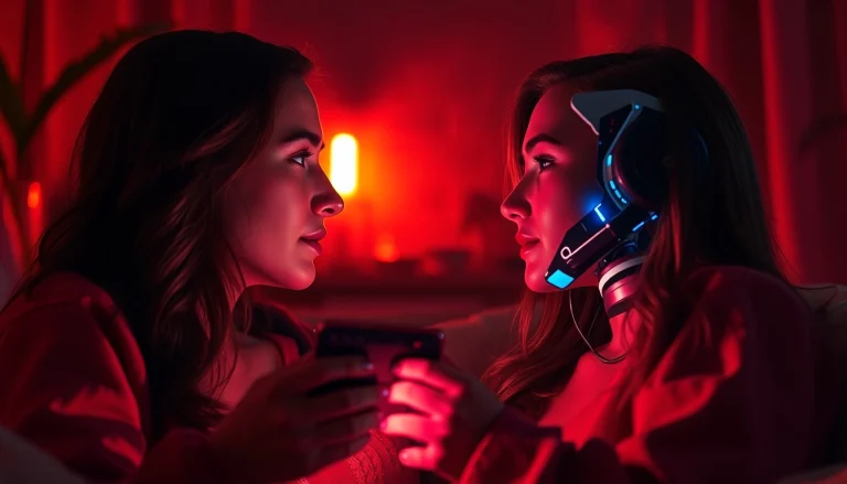 Engaging ai sexting interaction between user and chatbot in a cozy setting.