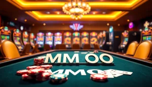 Experience the thrill of MMOO in a luxurious casino setting with poker chips and vibrant slot machines.