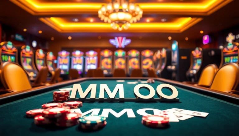 Experience the thrill of MMOO in a luxurious casino setting with poker chips and vibrant slot machines.