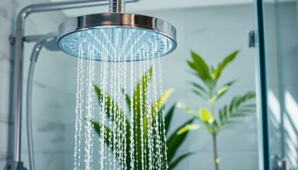 Experience the luxurious sunny shower USA home shower system with modern fixtures and natural settings.